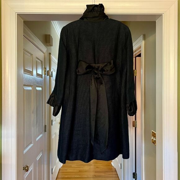 NWOT Nanette Lepore Vivaldi‎ Linen Coat w/ Satin Ruffle in Black Size 8 - Picture 4 of 8